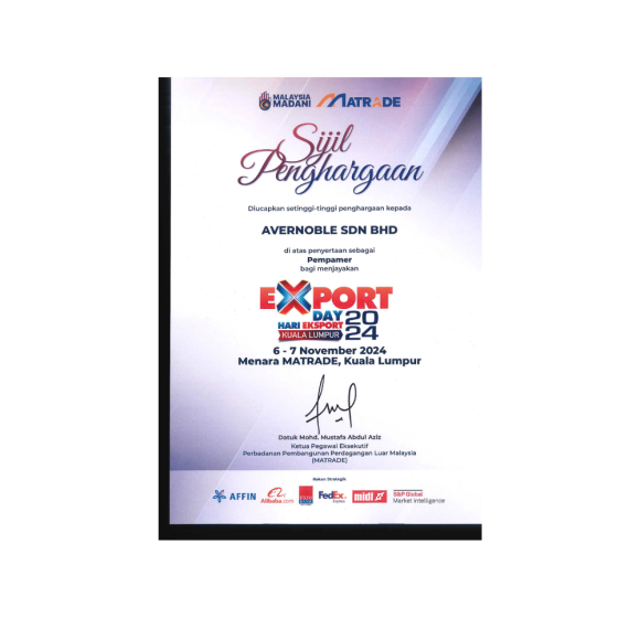 Certificate of Appreciation Exhibitor at Export Day 2024 by MATRADE