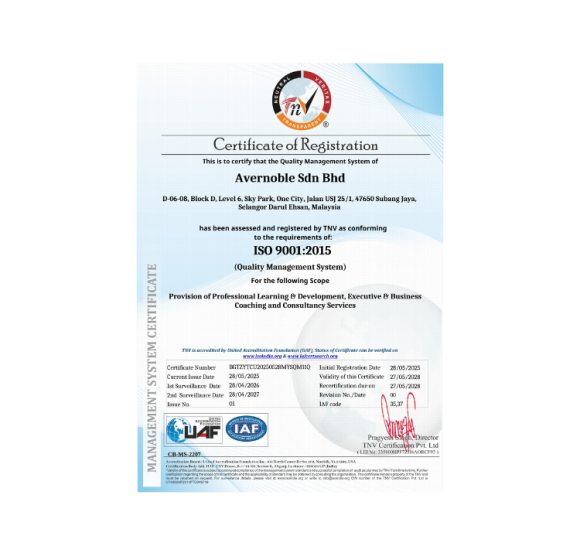 ISO 9001:2015 Certified for Provision of Professional Learning & Development and Consultancy Services – TNV